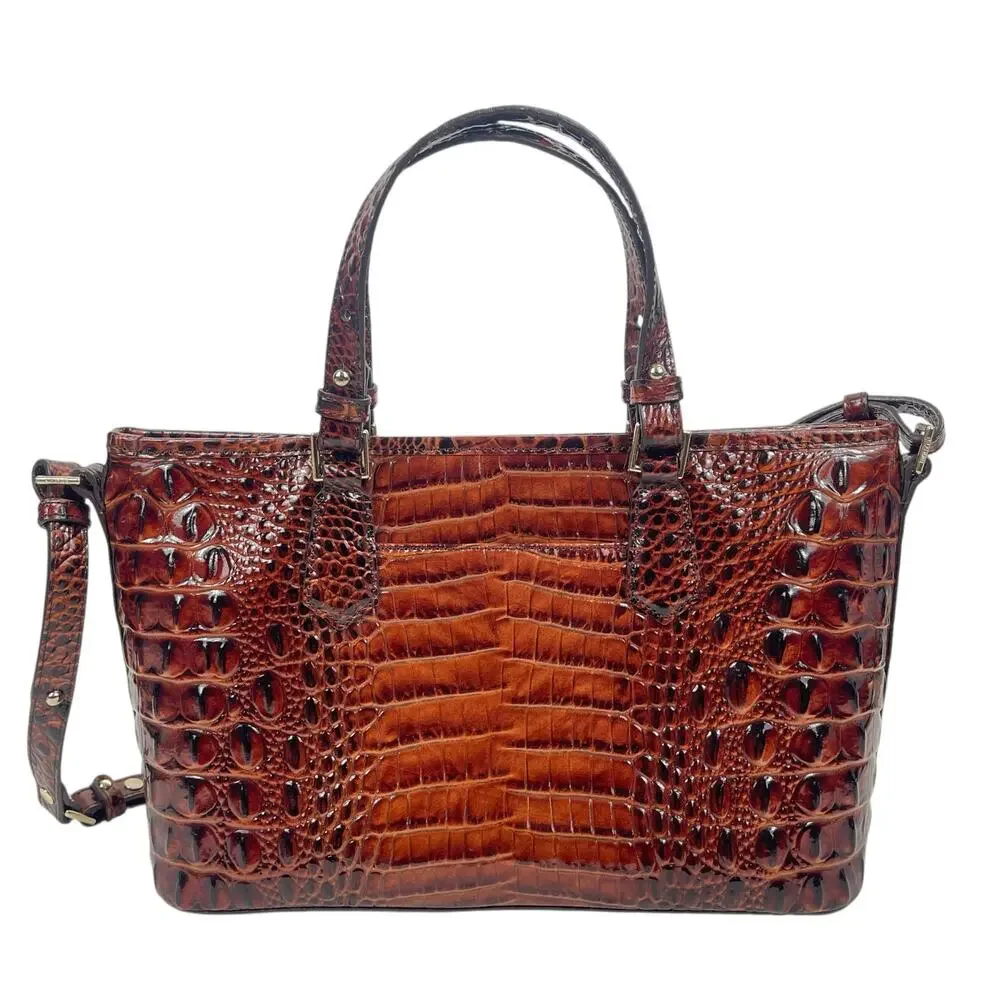 Brahmin Mini Asher Tote Satchel Bag Pecan Melbourne Brown Croc Embossed